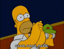 a cartoon of homer simpson holding a man #039s hand and saying please please please